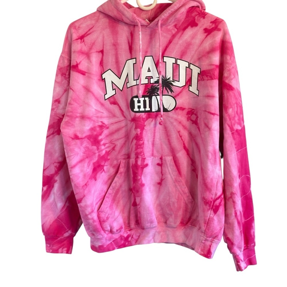 Maui Hawaii Pink Tie Dye Sweatshirt Hoodie Womens Size Medium Colortone
